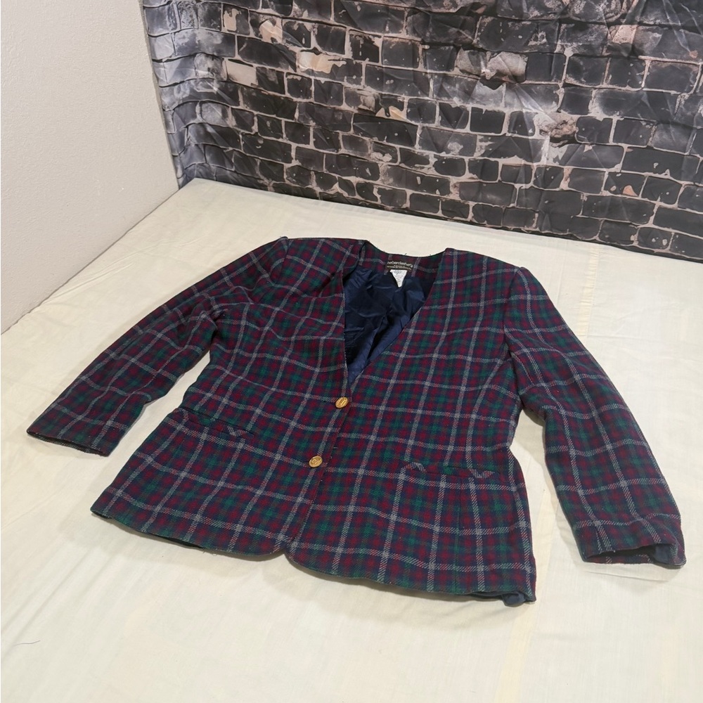 Haberdashery Plaid Blazer Women’s Size 12 Red Green Vintage Lined Jacket